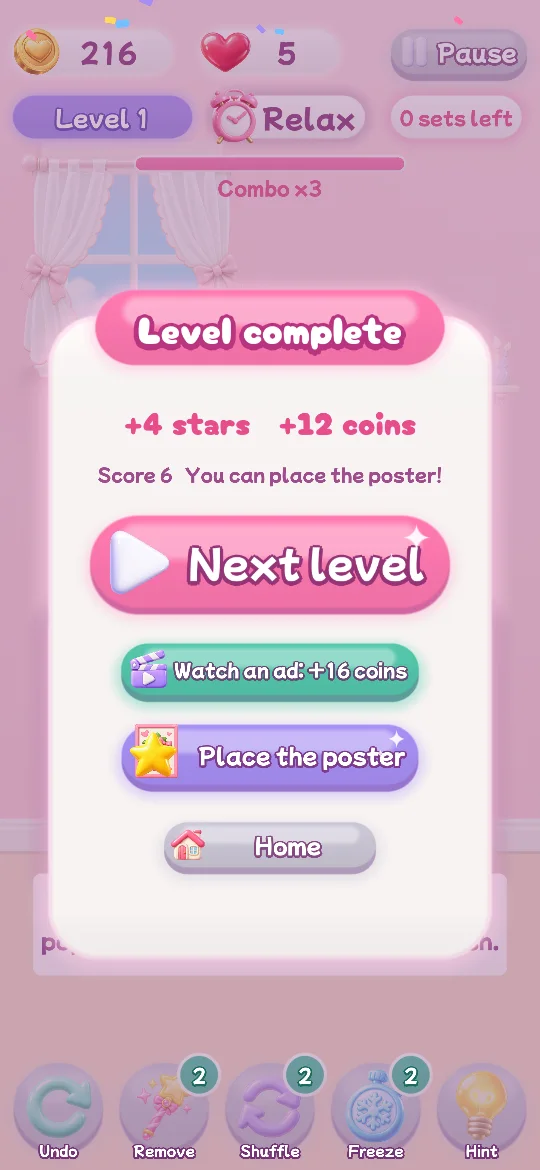 Level complete screen